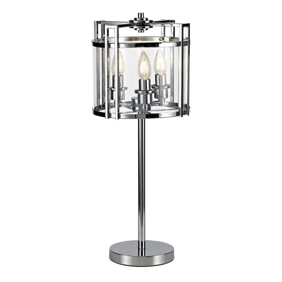 Diyas IL31087 Eaton 3 Light Table Lamp in Glass and Polished Chrome Finish