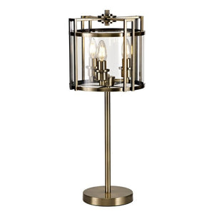 Diyas IL31097 Eaton 3 Light Table Lamp in Glass and Antique Brass Finish