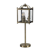 Diyas IL31117 Aston 3 Light Table Lamp in Antique Brass Finish and Glass WB