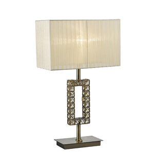 Diyas IL31532 Florence Single Light Rectangle Table Lamp With Cream Shade, Crystal Finished in Antique Brass