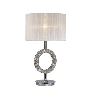 Diyas IL31534 Florence Single Light Round Table Lamp With White Shade, Crystal and Polished Chrome Finish