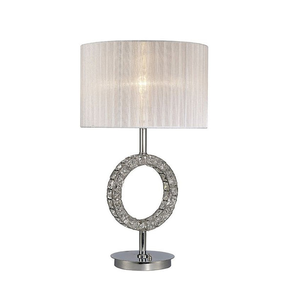 Diyas IL31534 Florence Single Light Round Table Lamp With White Shade, Crystal and Polished Chrome Finish