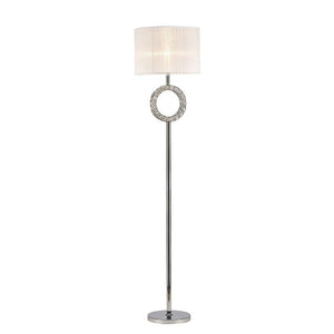 Diyas IL31535 Florence Single Light Round Floor Lamp With White Shade, Crystal and Polished Chrome Finish