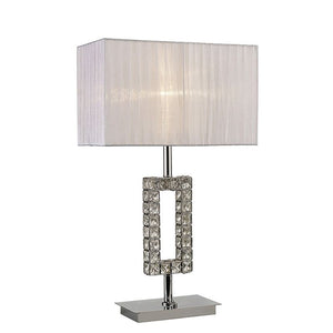 Diyas IL31536 Florence Single Light Rectangle Table Lamp With White Shade, Crystal and Polished Chrome Finish