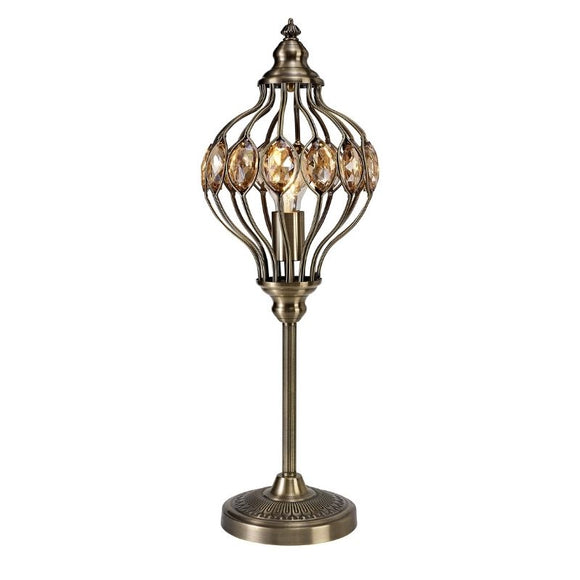 Diyas IL31574 Marisa 1 Light Table Lamp in Antique Brass Finish and Amber Crystal