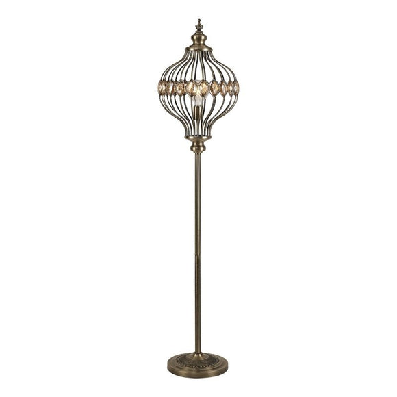 Diyas IL31575 Marisa 1 Light Floor Lamp in Antique Brass Finish and Amber Crystal