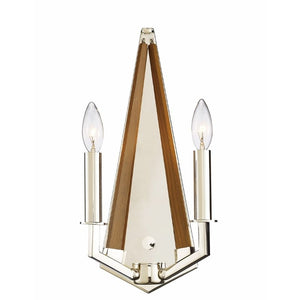 Diyas IL31680 Hilton 2 Light Wall Lamp in Polished Nickel and Taupe Wood Finish