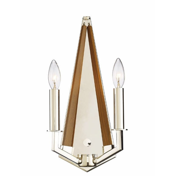 Diyas IL31680 Hilton 2 Light Wall Lamp in Polished Nickel and Taupe Wood Finish