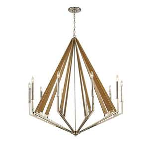 Diyas IL31683 Hilton 10 Light Decagonal Pendant in Polished Nickel and Taupe Wood Finish