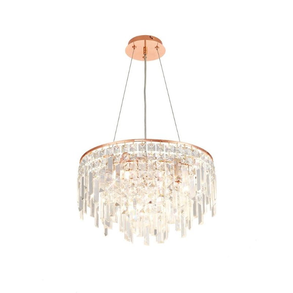 Diyas IL31714 Maddison 6 Light Round Pendant Finished in Rose Gold and Clear Crystal