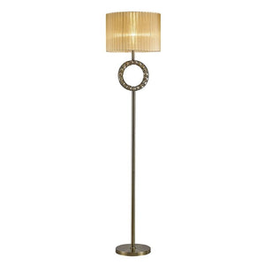 Diyas IL31721 Florence Single Light Round Floor Lamp With Soft Bronze Shade, Crystal and Antique Brass Finish