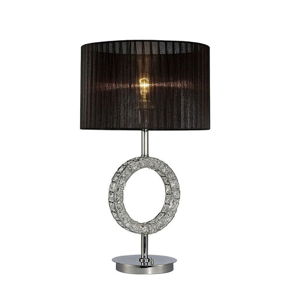 Diyas IL31724 Florence Single Light Round Table Lamp With Black Shade, Crystal and Polished Chrome Finish