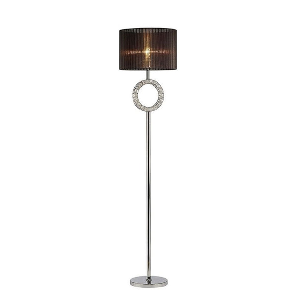 Diyas IL31725 Florence Single Light Round Floor Lamp With Black Shade, Crystal and Polished Chrome Finish