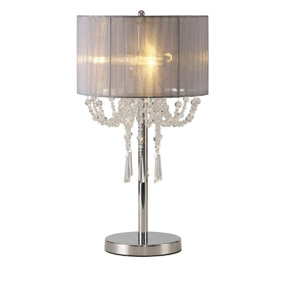 Diyas IL31749/GY Freida 3 Light Table Lamp in Polished Chrome Finish and Crystal with Grey Shade