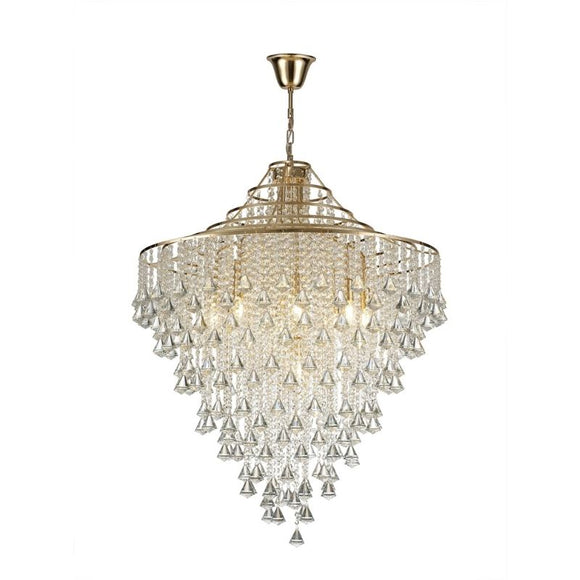 Diyas IL32773 Inina 9 Light Pendant in Crystal and French Gold Finish