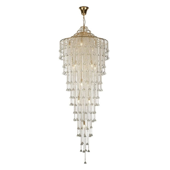 Diyas IL32776 Inina 15 Light Tall Ceiling Pendant in French Gold Finish and Crystal