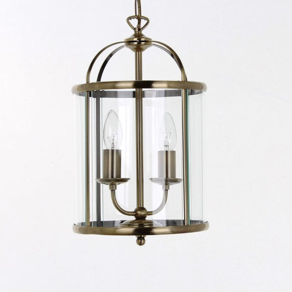 Impex Lighting LG77132/AB Orly Lantern 2 Lights Ceiling Fitting in Antique Brass Finish