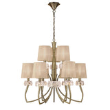 Mantra Loewe 2 Tier Pendant 6+3 Light Finished in Antique Brass With Soft Bronze Shades M4630AB/SB