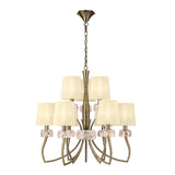 Mantra Loewe 2 Tier Pendant 6+3 Light Finished in Antique Brass With Cream Shades M4630AB