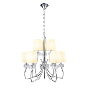 Mantra Loewe 2 Tier Pendant 6+3 Light Finished in Polished Chrome With White Shades M4630