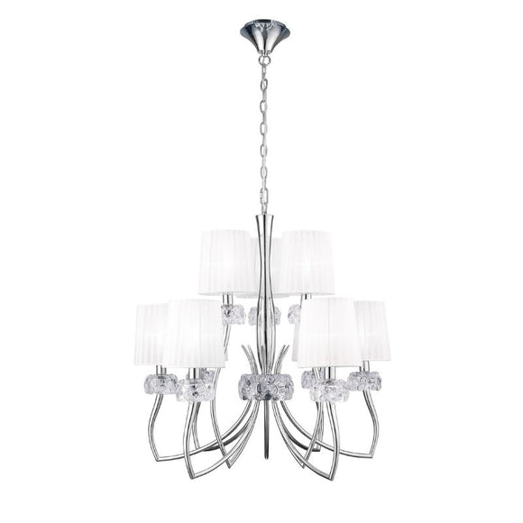 Mantra Loewe 2 Tier Pendant 6+3 Light Finished in Polished Chrome With White Shades M4630