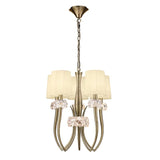 Mantra Loewe Slim Pendant 5 Light Finished in Antique Brass With White Shades M4632AB/WS