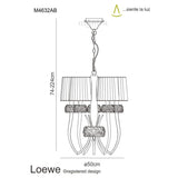 Mantra Loewe Slim Pendant 5 Light Finished in Polished Chrome With Cream Shades M4632/CS