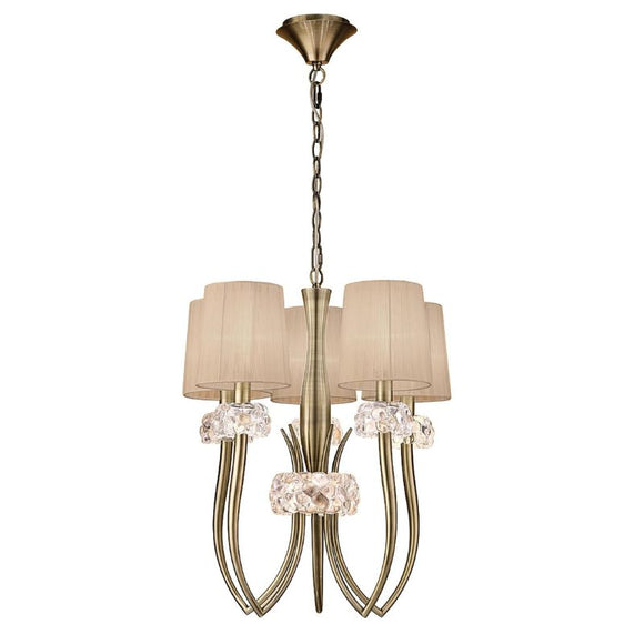 Mantra Loewe Slim Pendant 5 Light Finished in Antique Brass With Soft Bronze Shades M4632AB/SB