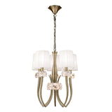 Mantra Loewe Slim Pendant 5 Light Finished in Antique Brass With White Shades M4632AB/WS