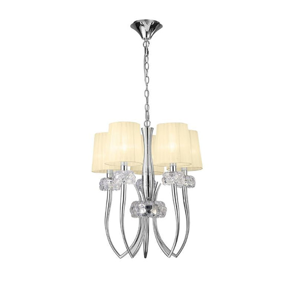 Mantra Loewe Slim Pendant 5 Light Finished in Polished Chrome With Cream Shades M4632/CS