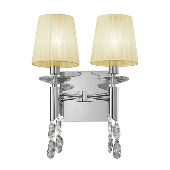 Mantra M3863/S/CS Tiffany 2+2 Light Wall Lamp in Polished Chrome Finish with Cream Shades and Clear Crystal