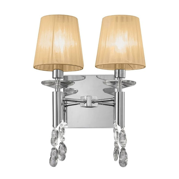 Mantra M3863/S/SBS Tiffany 2+2 Light Wall Lamp in Polished Chrome Finish with Soft Bronze Shades and Clear Crystal