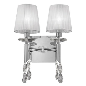 Mantra M3863/S Tiffany 2+2 Light Wall Lamp in Polished Chrome Finish with White Shades and Clear Crystal