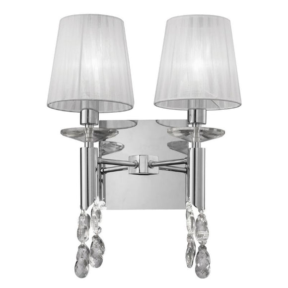 Mantra M3863/S Tiffany 2+2 Light Wall Lamp in Polished Chrome Finish with White Shades and Clear Crystal