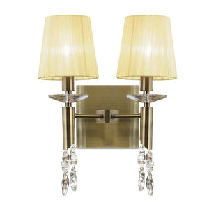 Mantra M3883/S/CS Tiffany 2+2 Light Wall Lamp in Antique Brass Finish with Cream Shades and Clear Crystal