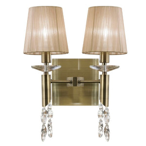 Mantra M3883/S Tiffany 2+2 Light Wall Lamp in Antique Brass Finish with Soft Bronze Shades and Clear Crystal