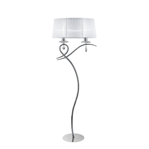 Mantra M5280 Louise 2 Light Floor Lamp With White Shade in Polished Chrome Finish and Clear Crystal