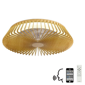 Mantra M7128 Himalaya Single Light Dimmable Ceiling Fitting With Built-In Fan in Wood Effect Finish, Comes With Remote Control, App and Alexa and Google Voice Control.